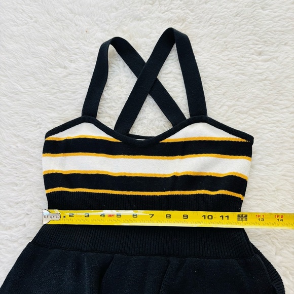 SLY Navy Blue/White/Yellow Knitted Stretchy 100%Cotton Mini Dress size Small - Picture 9 of 16